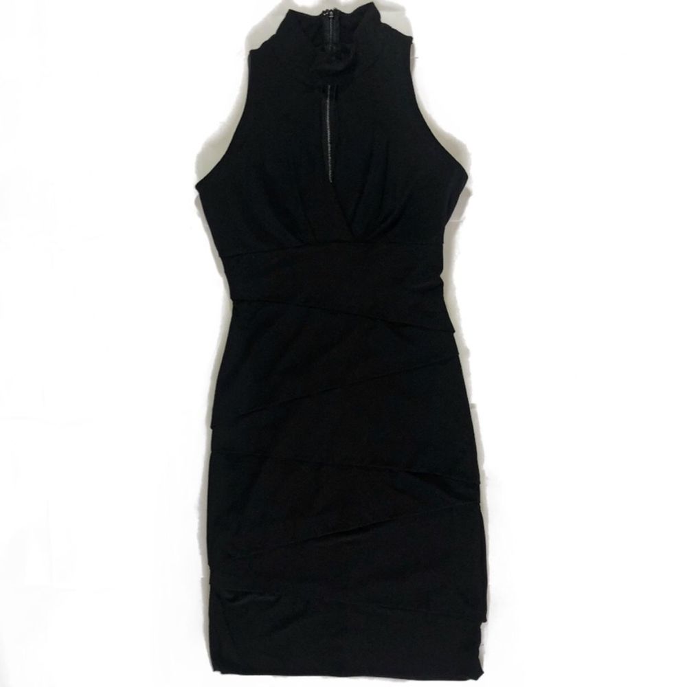 WHBM Black Tiered Keyhole Mini Dress